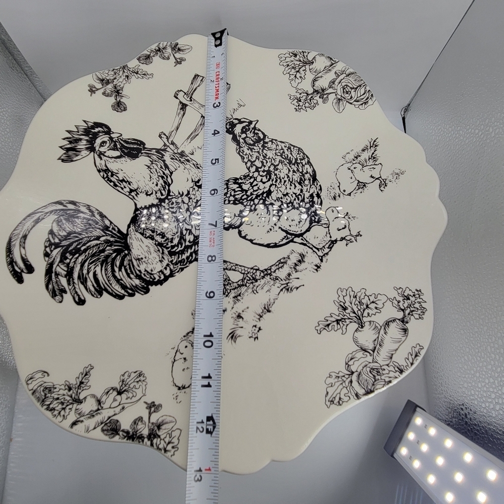 Barnyard Toile Cake Stand Plate Andrea by Sadek 13" Diameter Rooster Goose Hen - Picture 7 of 12